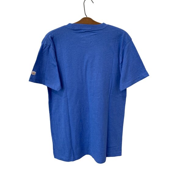 Homefield Crewneck Short Sleeve T Shirt Mens M Blue Cotton Poly Plaid Basic Tee - Picture 2 of 6